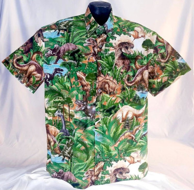 Jurassic Dinosaurs Hawaiian Shirt- Made in USA- 100% Cotton